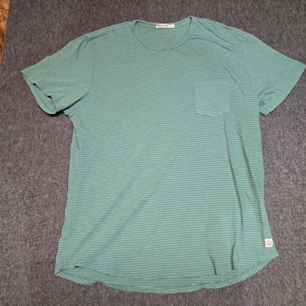 Marine Layer Pocket T Shirt Mens Large Green Striped Short Sleeve Crew Neck